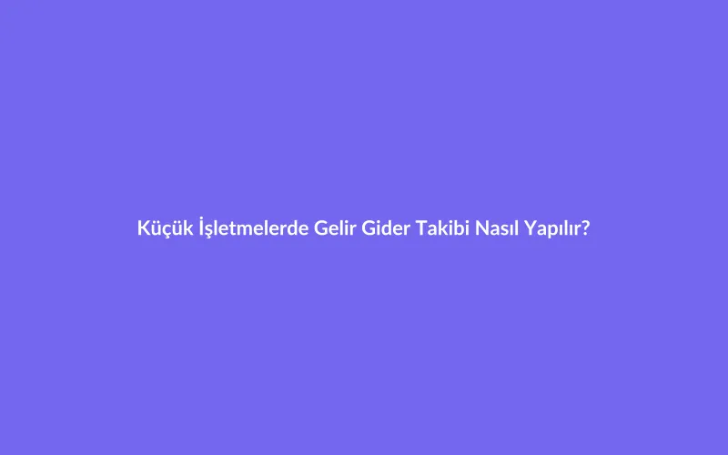 Küçük İşletmelerde Gelir Gider Takibi Nasıl Yapılır? 2026 Rehberi